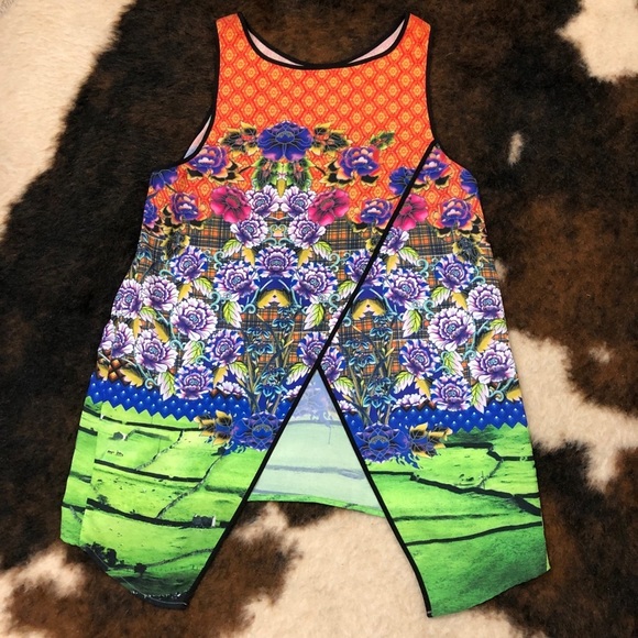 Clover Canyon Print Split Back Tank XS Colorful - Picture 2 of 5